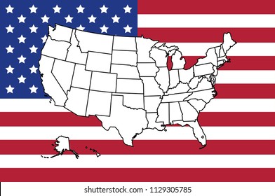 Map of USA with flag