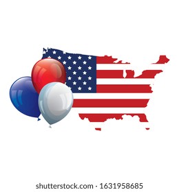 map of usa with flag and balloons helium vector illustration design