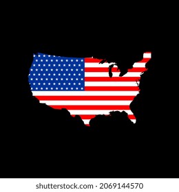 Karte USA Flagge. Karte USA Landkarte Design. Blank ähnliche US-Karte einzeln auf schwarzem Hintergrund. US-amerikanisches Land 