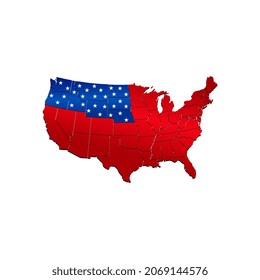 Mapa de la bandera de los Estados Unidos. Mapa del diseño del mapa de país de EE.UU. Mapa similar en blanco de EE.UU. aislado en fondo blanco. País de los Estados Unidos de América 