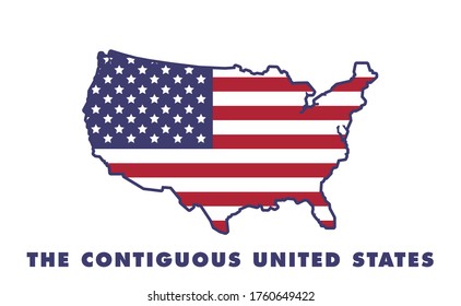 Map of USA with flag. Red, white and blue. Contiguous United States of America geographic borders.