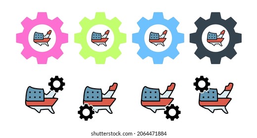 Map usa flag vector icon in gear set illustration for ui and ux, website or mobile application