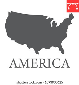 Map Of USA Glyph Icon, Country And North America, Usa Map Sign Vector Graphics, Editable Stroke Solid Icon, Eps 10