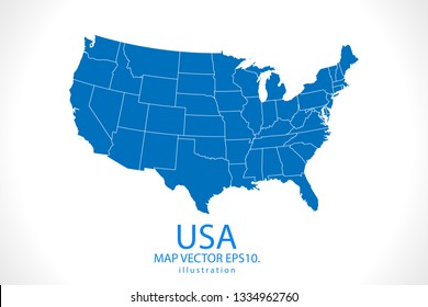 Map of usa - High detailed blue map on white background. Abstract design vector illustration