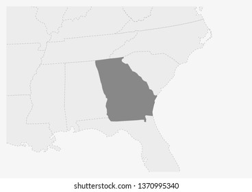 Map of USA with highlighted Georgia map, gray map of US State Georgia with neighboring countries