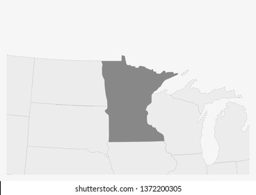 Map of USA with highlighted Minnesota map, gray map of US State Minnesota with neighboring countries