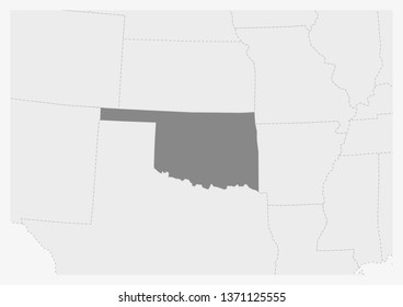 Map of USA with highlighted Oklahoma map, gray map of US State Oklahoma with neighboring countries