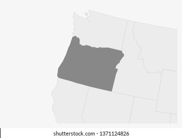 Map of USA with highlighted Oregon map, gray map of US State Oregon with neighboring countries