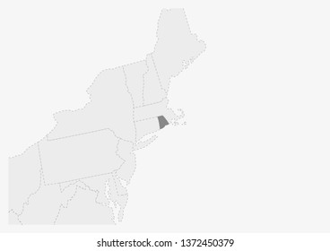 Map of USA with highlighted Rhode Island map, gray map of US State Rhode Island with neighboring countries