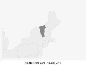 Map of USA with highlighted Vermont map, gray map of US State Vermont with neighboring countries
