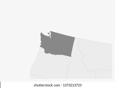 Map of USA with highlighted Washington map, gray map of US State Washington with neighboring countries