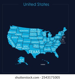 Map of USA Highly detailed editable map of USA, North America country territory borders. Political or geographical design element vector illustration on white background