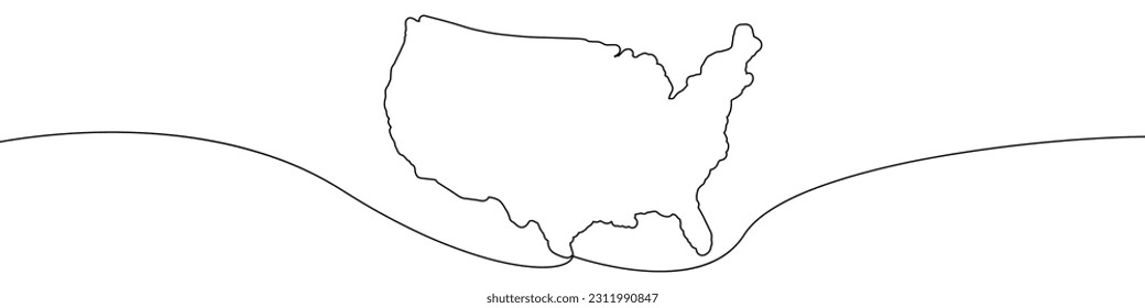 Map of USA icon line continuous drawing vector. One line Map of USA icon vector background. Map of USA icon. Continuous outline of a Map of USA icon.