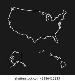 Map USA, including Alaska and Hawaii on Black background