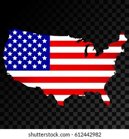 Map of the USA Isolated on Transparent Background with National Flag Texture. Vector Illustration