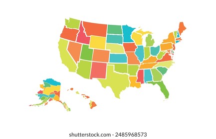 Map of USA isolated on white background.modern colorful style. for website layouts, background, education, precise, customizable, Travel worldwide, map silhouette backdrop, earth geography, political.