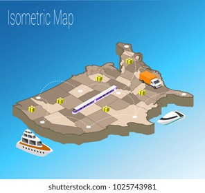 Map USA isometric concept. 3d flat illustration of Map USA