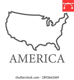 Map Of USA Line Icon, Country And North America, Usa Map Sign Vector Graphics, Editable Stroke Linear Icon, Eps 10