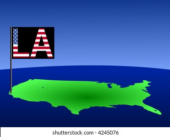 Map of USA with Los Angeles American flag illustration