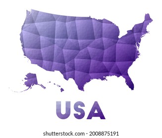 Map of USA. Low poly illustration of the country. Purple geometric design. Polygonal vector illustration.