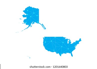 Map of USA Mercator from Polygonal wire frame low poly mesh,USA Mercator map Vector Illustration EPS10.