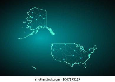 Map of USA Mercator. Wire frame 3D mesh polygonal network line, design sphere, dot and structure. communications map of USA Mercator. Vector Illustration EPS10.