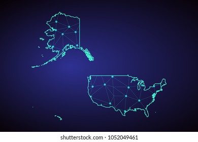 Map of USA Mercator. Wire frame 3D mesh polygonal network line, design sphere, dot and structure. communications map of USA Mercator. Vector Illustration EPS10.