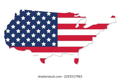 Map of the USA with the national flag of United States of America isolated on white background. Vector illustration.