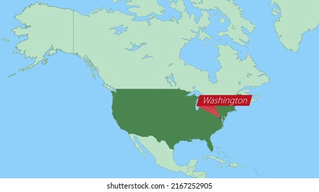 Map of USA with pin of country capital. USA Map with neighboring countries in green color.