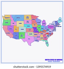 Map of USA with regions and infographic. Colorful illustration with map of USA. American map with regions. Vector illustration.