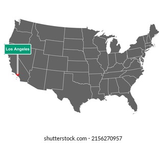 Map of the USA with road sign Los Angeles