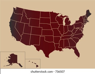 Map of USA with separable borders. Check portfolio for more USA, Japan, China, Middle East...