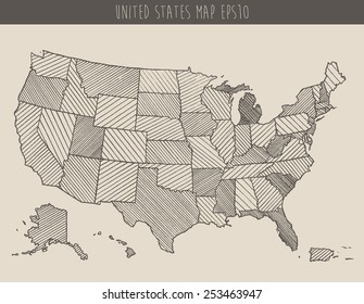 Map USA and separable borders  hand drawn vector illustration  sketch