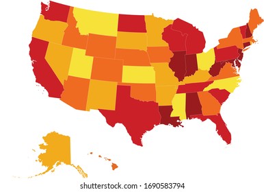 Map of USA with separated states polygons