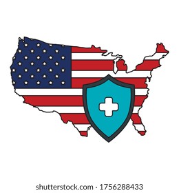 map of usa with shield isolated icon vector illustration design