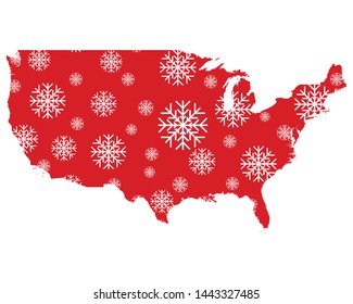Map of the USA with snowflakes