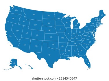 Map of USA with state abbreviations
