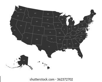 Map of USA with state abbreviations