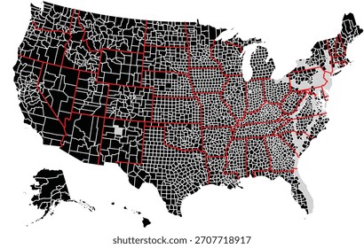 Mapa de Estados Unidos con Estados y Condados Editable Vector
