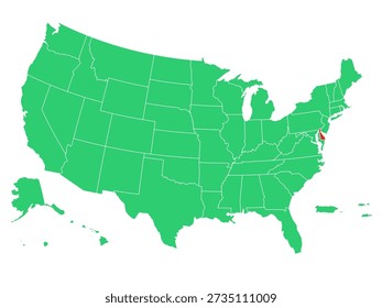 Mapa Estados Unidos Destacado Delaware Solid