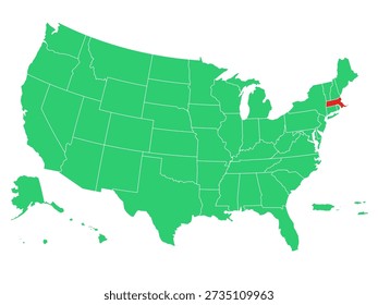 Map USA States Highlight Massachusetts Solid