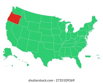 Map USA States Highlight Oregon Solid
