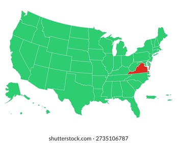 Map USA States Highlight Virginia Solid
