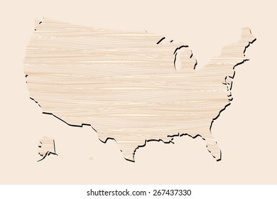 Map of the USA with the texture of wood.