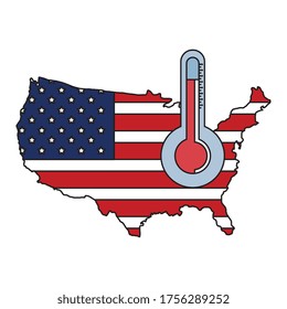 map of usa with thermometer isolated icon vector illustration design