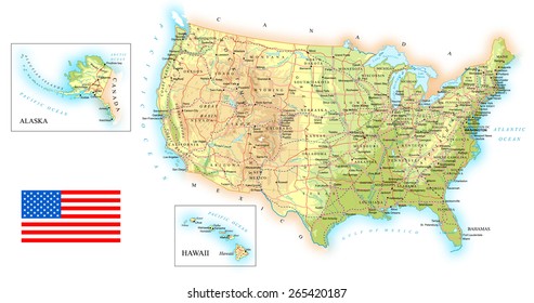 Map of USA - topographic