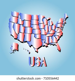 Map of the USA. United States of America. In the color of the flag. Vector illustration.
