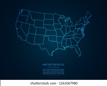 Map of usa,Abstract mash line and point scales on dark background for your web site design map logo, app, ui,Travel. Vector illustration eps 10.