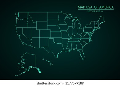 Map of USA,Green map on dark background of map of USA symbol for your web site design map. Vector illustration eps 10.