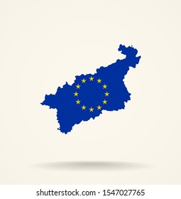 Map Ustinad Labem Region (Czech Republic) in European Union (EU) flag colors, editable vector. 